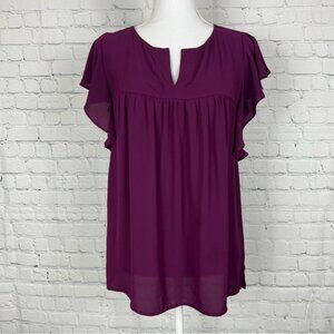 LOFT Plum Flutter Sleeve Blouse